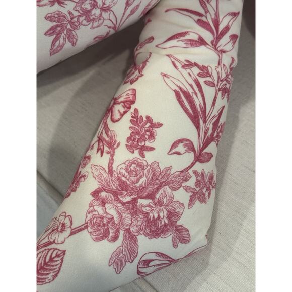 Envogue Pink White Floral Toile Velvet Bow Pillow Coquette Shabby Chic Decor - Picture 5 of 10